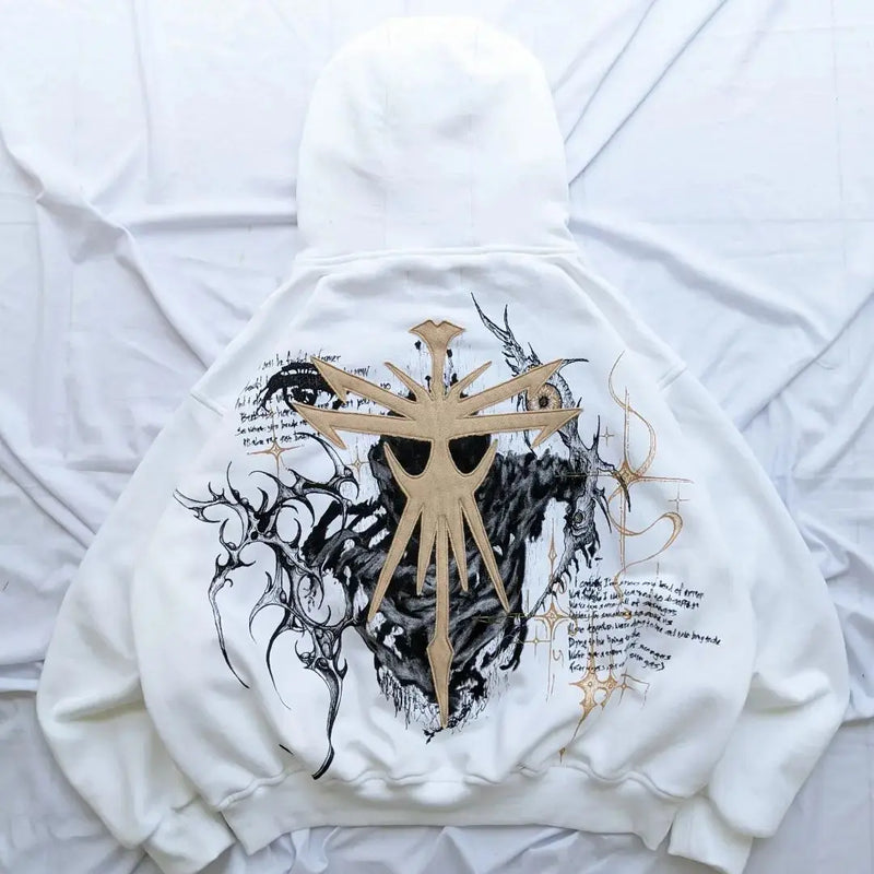Punk Goth Oversized Patchwork Pattern Sweatshirt Hoodie Mens And Women