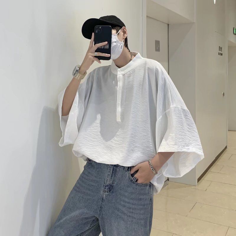 Sadcore Aesthetic piece – 2023 Summer New Fashion Japanese Stand Up Collar Short Sleev