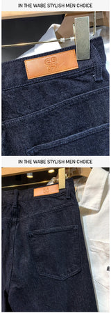 men streetwear splice denim fashion brand hip hop loose casual straight jeans pant cityboy deep blue y2k jeans trousers for men unique jeans style 1881