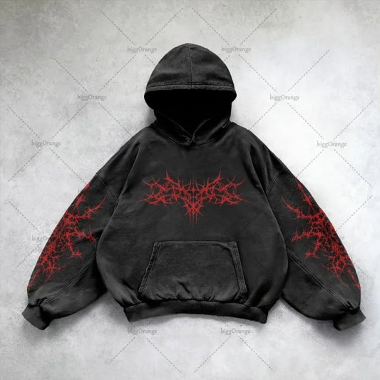 Gothic Punk Style Retro Harajuku Y2K Clothing American Hip-hop Street Anime Print Hoodie Men Trendy