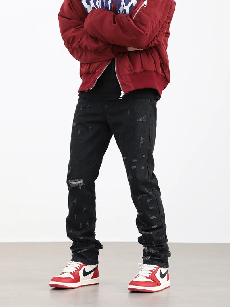 harajuku scratched ripped holes denim jeans mens zipper jeans hip hop fashion streetwear new casual straight joggers jean pants urban active pants