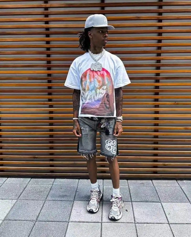 Anime Graphic tee – Y2K Streetwear Gothic Trend Letter Print Letter T Shirt Mens