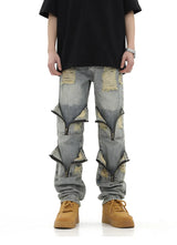 high street zipper open decoration biker jeans women ripped denim straight jean pant men motorcycle trouser unisex hip hop pants unique jeans style 3649