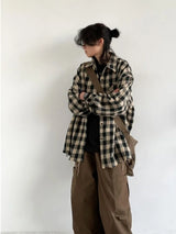 japanese college mens sets rough edge embroidery plaid shirt jackets big pocket retro cargo pants 2 pcs 2024 new casual suits unique cargo style 4437