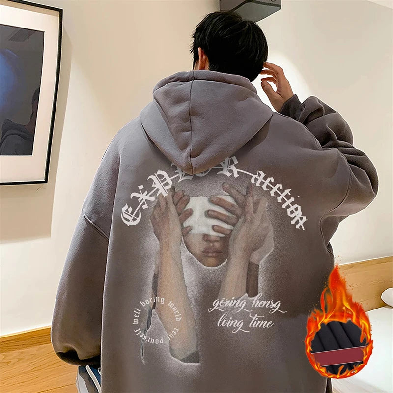 New Goth Graphic Printed Hooded Sweatshirts For Men Y2K Vintage Street