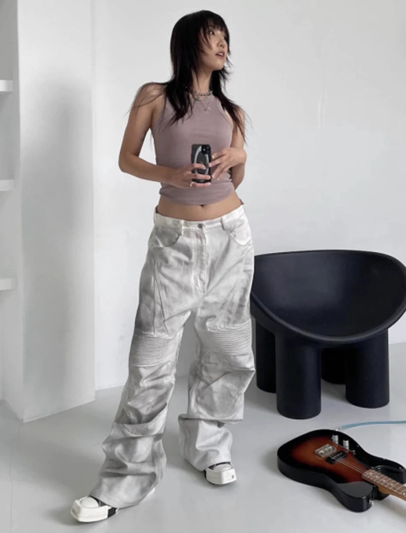 hi street dirty tie dye baggy jeans men pleated loose white straight jeans trousers luxury designer oversized denim pants unique jeans style 521