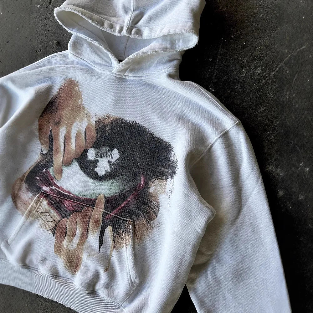 Y2K Autumn Winter Outfit Long Sleeve Hoodie Dark Retro Printed Sweatshirt