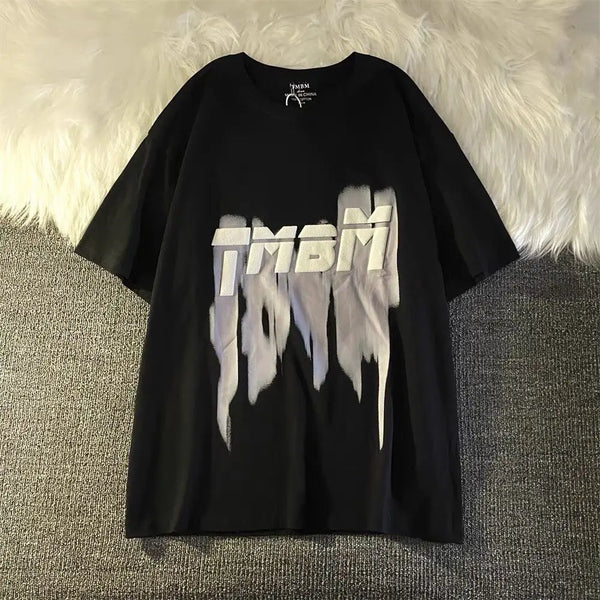 Anime Melting smiley – American Retro Street Lettering Simple Printing Short Sleeve