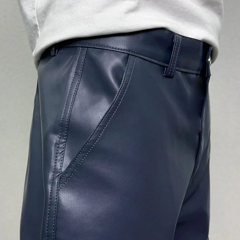 pu leather pants mens streetwear fashion hip hop vibe casual faux leather cargo flared pant men motorcycle trousers unique cargo style 3068