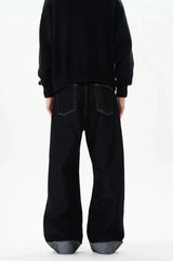 men women streetwear fashion loose casual wide leg straight black denim jeans pant boyfriend y2k baggy jeans trousers unique jeans style 2377