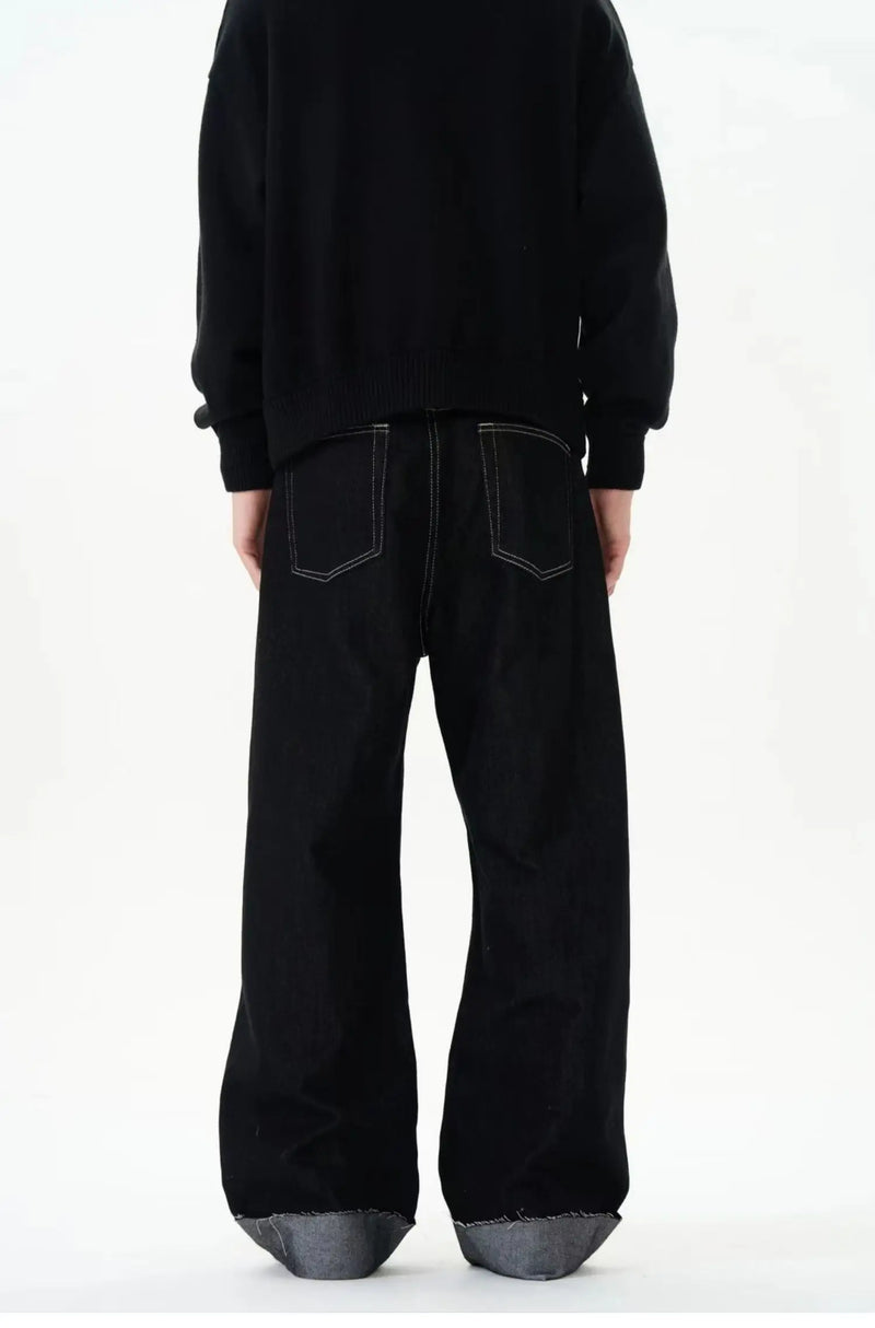 men women streetwear fashion loose casual wide leg straight black denim jeans pant boyfriend y2k baggy jeans trousers unique jeans style 2377