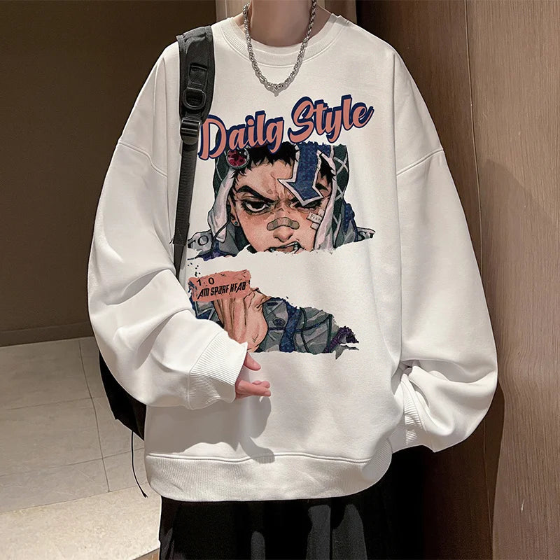 New Anime Boy Printed Mens Crewneck Sweatshirts Autumn Y2K Vintage Fleece