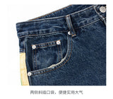 men streetwear fashion side splice hip hop loose casual wide leg straight baggy jeans pant cityboy jeans pants trousers unique jeans style 2596