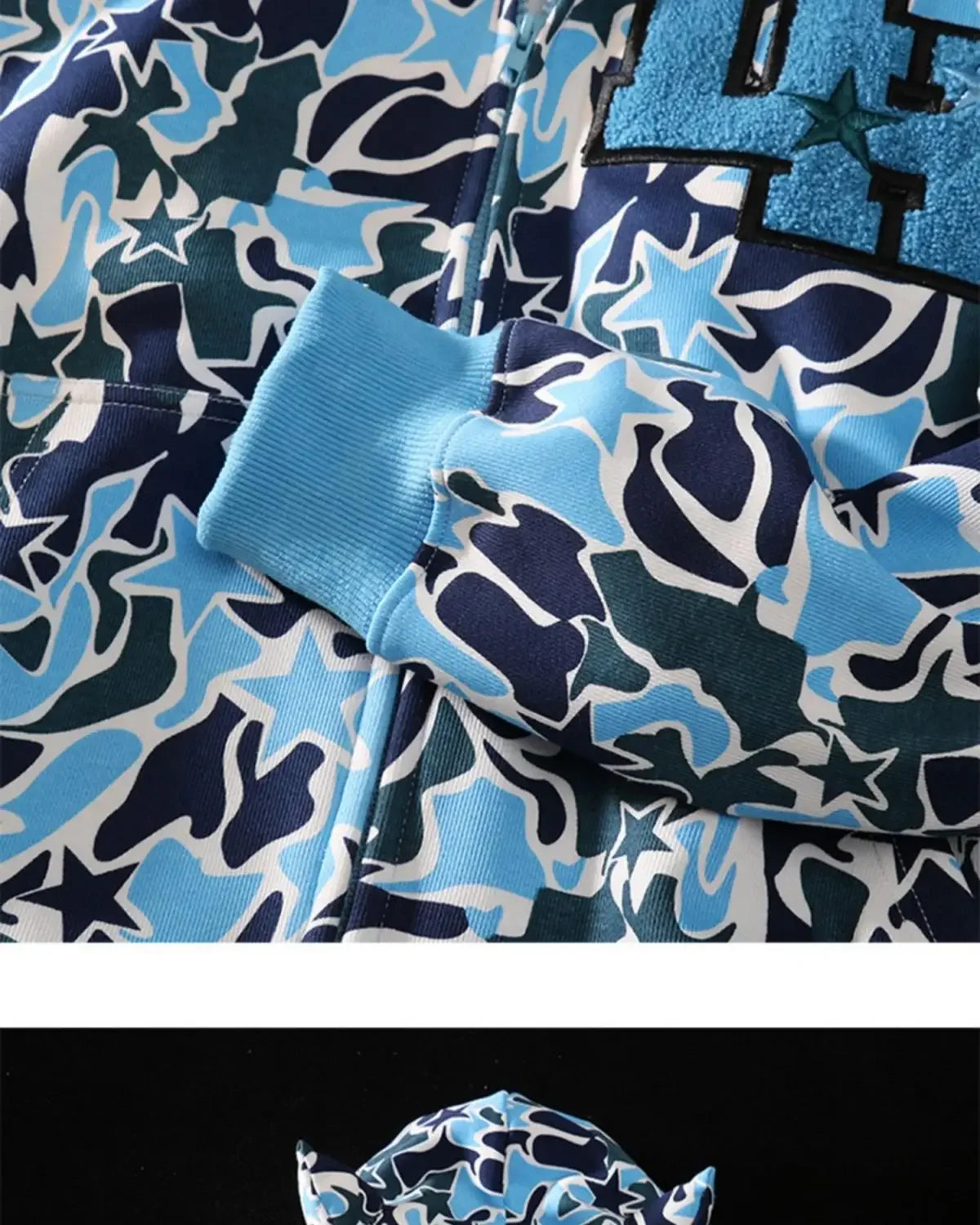 Harajuku Oversized Camouflage Demon Embroidery Hoodies Sweatshirt Goth