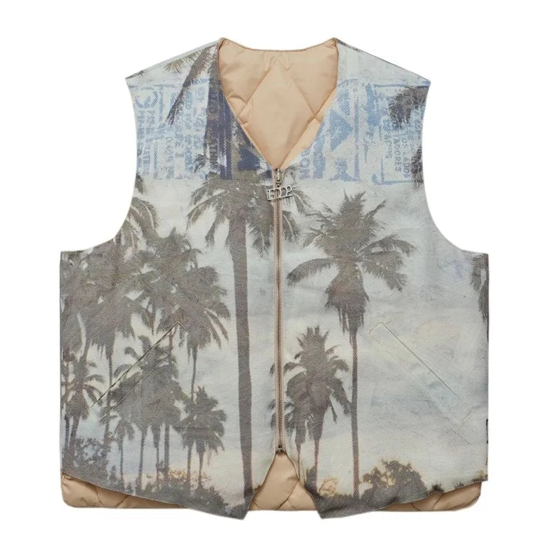 Hip Hop Loose Jacket Vest Unisex Casual Cotton Padded Vests Mens Harajuku Streetwear Printed Sleveless Warm Reversible Coat b - variant style 123d33 for streetwear fashion