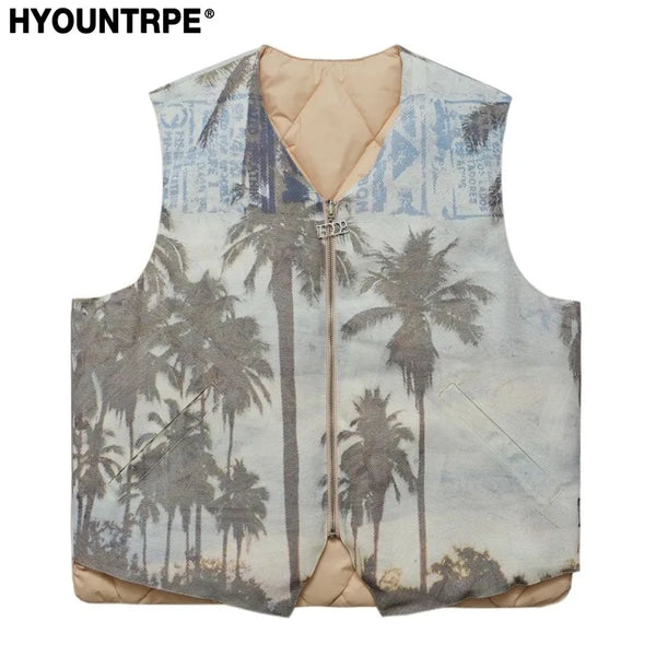 Hip Hop Loose Jacket Vest Unisex Casual Cotton Padded Vests Mens Harajuku Streetwear Printed Sleveless Warm Reversible Coat b - variant style 123d33 for streetwear fashion