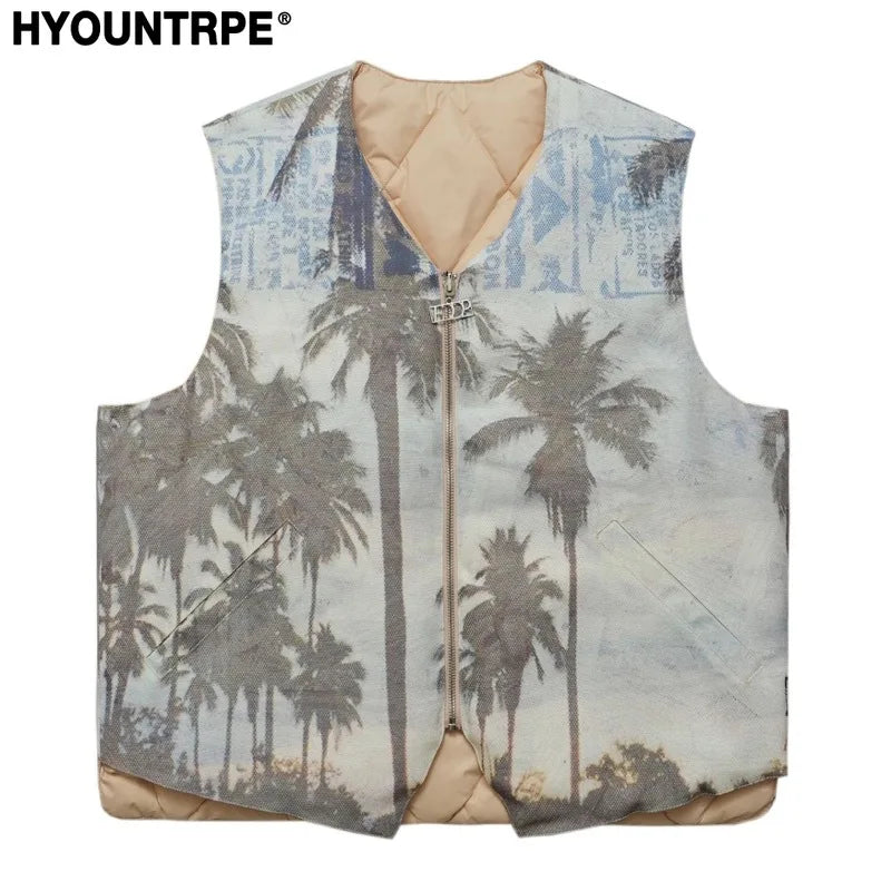Hip Hop Loose Jacket Vest Unisex Casual Cotton Padded Vests Mens Harajuku Streetwear Printed Sleveless Warm Reversible Coat b - variant style 123d33 for streetwear fashion