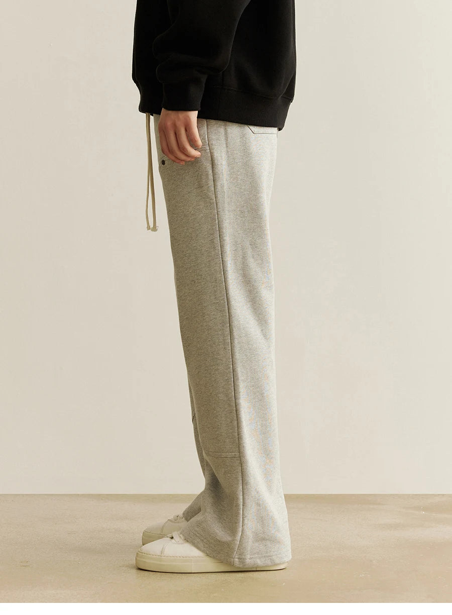 american streetwear gray flared sweatpant men double knee patch micro flare overalls harajuku casual patchwork sweat pants black unique joggers style 2957