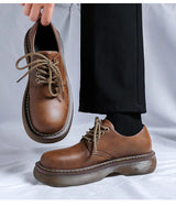 High Street Vintage Brown Big Toe Leather Shoes Men Women Streetwear Fashion Hip Hop Casual Increase Derby Shoes