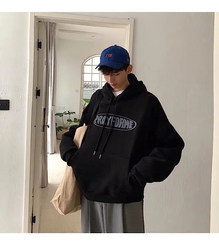 Trendy American Ins Green Hooded Sweatshirt for Men in Autumn 2024 New Trendy Brand Loose Y2K