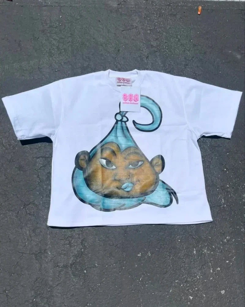 Y2K Graffiti Print T-Shirt – Retro Flame Tag Urban Streetwear
