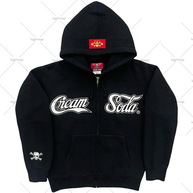 American Fashion Trend Pattern Print Zipper Hoodie Women Y2K New Stree