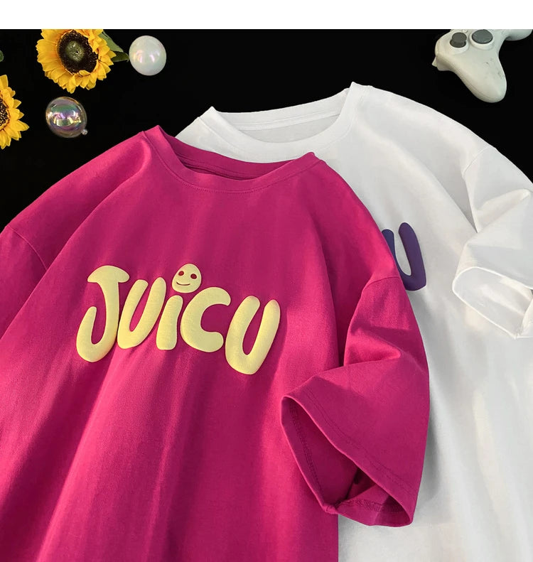 Y2k Melting smiley – Harajuku Street Foaming Printing T Shirt Men Round Neck Shor