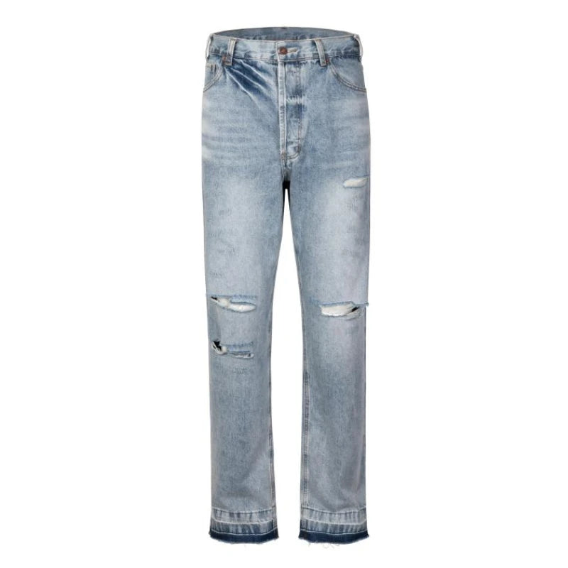 destroy ripped holes high street pants mens casual harajuku zipper straight trousers hip hop fashion streetwear baggy joggers relaxed fit joggers