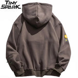 Men Hip Hop Hoodie Streetwear Sweatshirt Zipper Pocket Patches Hoodie 2023 Harajuku Cotton Fleece Hooded Pullover Grey White