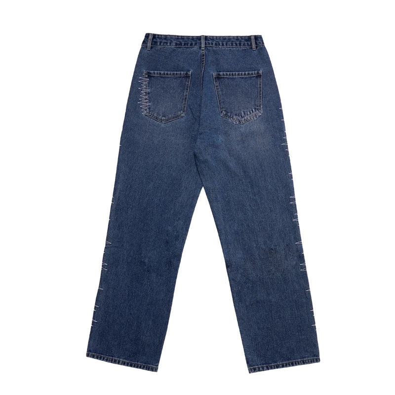 rainbowtouches 2022 brand jeans mens high street pants loose straight men jeans retro embroidery fashion mens trousers unisex vintage washed jeans