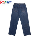 rainbowtouches 2022 brand jeans mens high street pants loose straight men jeans retro embroidery fashion mens trousers unisex vintage washed jeans