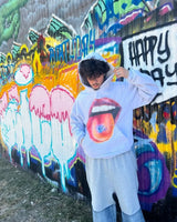 High Street Trendy Brand Big Mouth Cartoon Print Oversized Hoodie Wome