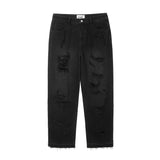 washed blue oversized torn jeans for men streetwear hip hop large destroyed wide leg jeans baggy straight ripped denim pants unique jeans style 5439