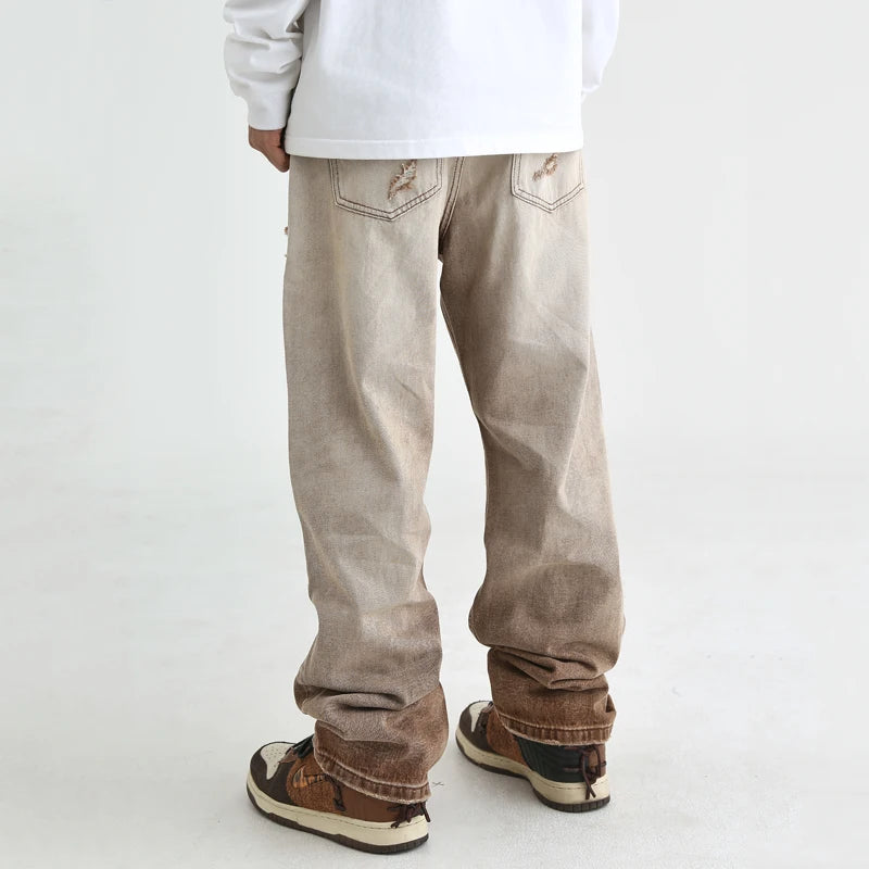 fashion denim jeans mens destoryed holes zipper straight jeans hip hop streetwear spring summer casual joggers jeans men pants casual joggers
