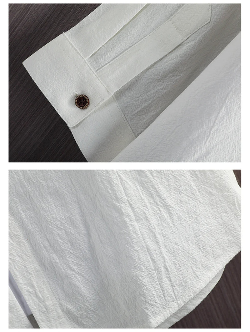 Wetailor New Summer Hot Sale Men's Short Sleeve Shirts Solid Color Easy Care Comfortable Stand-Up Collar Casual Beach Style
