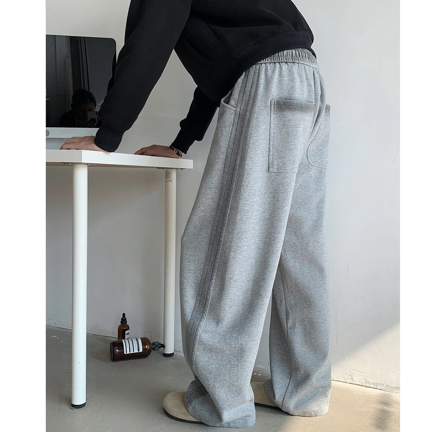 winter new mens tie dye fleece casual pants side striped wide leg straight sweatpants neutral high quality long baggy trousers unique joggers style 880