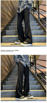 2025 mens four seasons new mid waist micro flared casual pants fashion trend leisure mens flared leg trousers korean pants men unique default style 1302