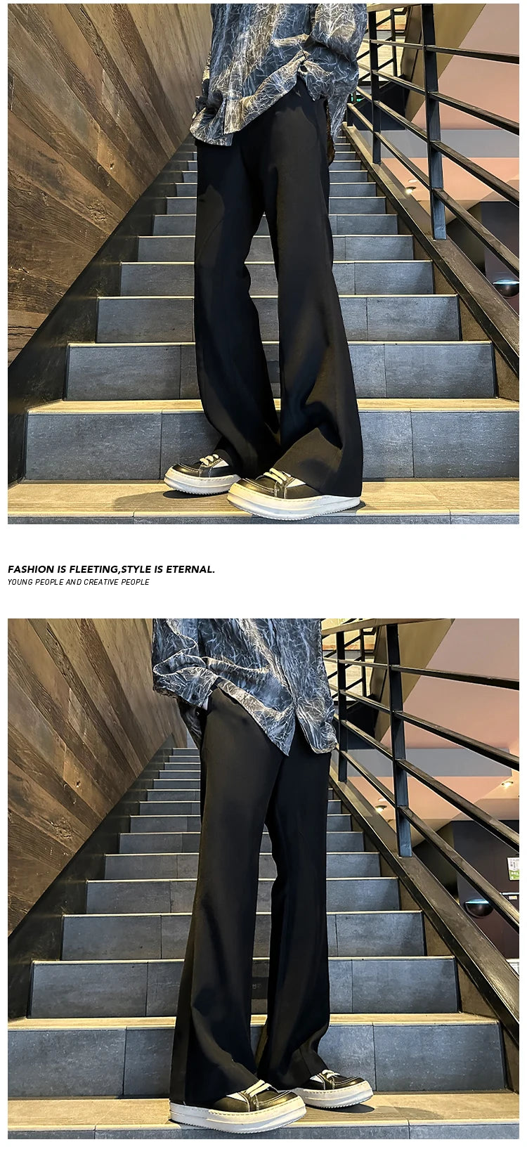 2025 mens four seasons new mid waist micro flared casual pants fashion trend leisure mens flared leg trousers korean pants men unique default style 1302