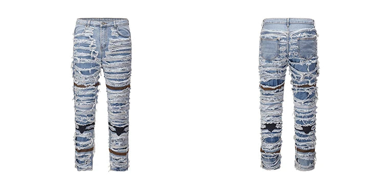 destroied ripped denim jean pants men distressed washed patchwork biker jeans fashion moustache high street slim pants joggers unique joggers style 4038