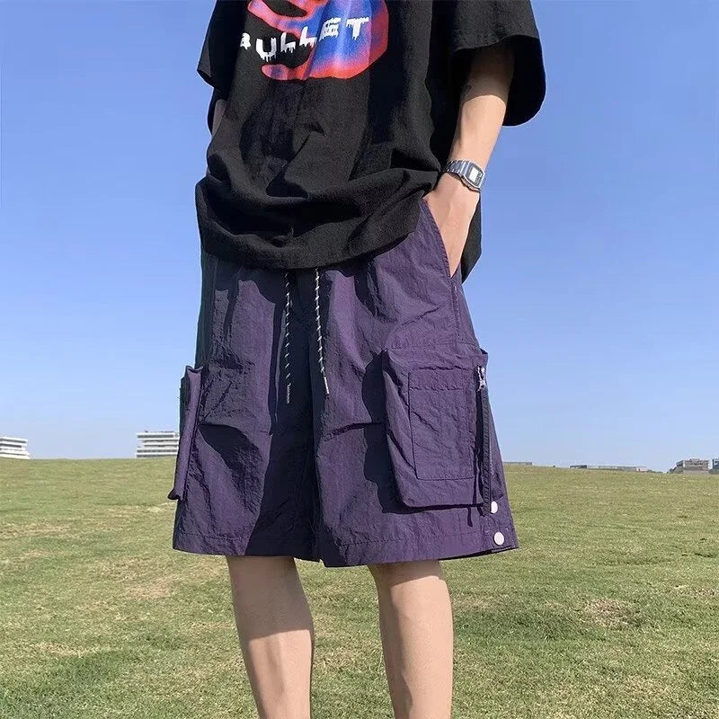 summer casual purple cargo shorts men high street drawstring pocket baggy short sweatpants y2k hip hop bermudas homme shorts relaxed fit joggers
