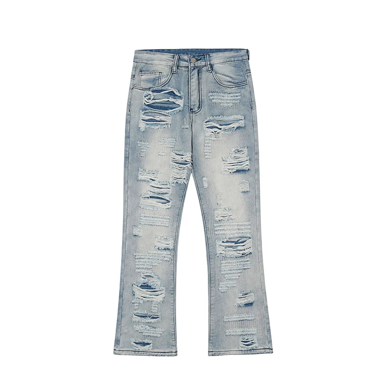 men distressed ripped destroied holes denim jean pants fashion zipper biker jeans streetwear flare pants joggers y2k men s jeans unique joggers style 3805