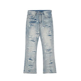 men distressed ripped destroied holes denim jean pants fashion zipper biker jeans streetwear flare pants joggers y2k men s jeans unique joggers style 3805