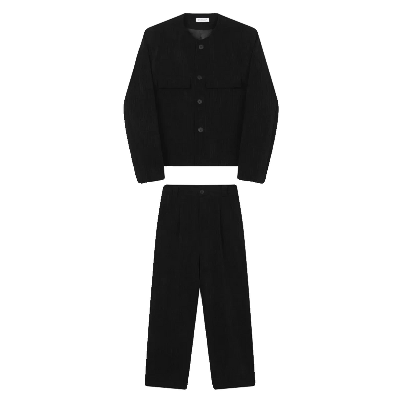 men 2 pieces sets corduroy short jacket wide leg pant suits korean streetwear fashion loose casual retro coat baggy trousers techwear shorts