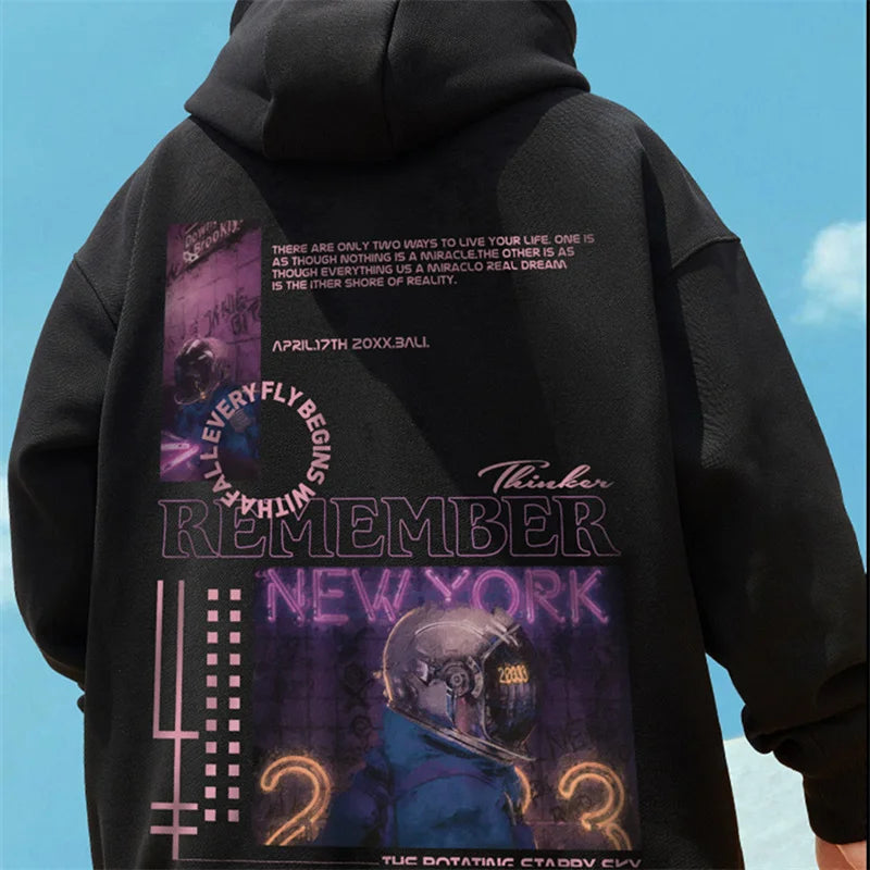 Subway Astronaut Gothic Print Mens Sweatshirt Autumn Pullover Streetwear