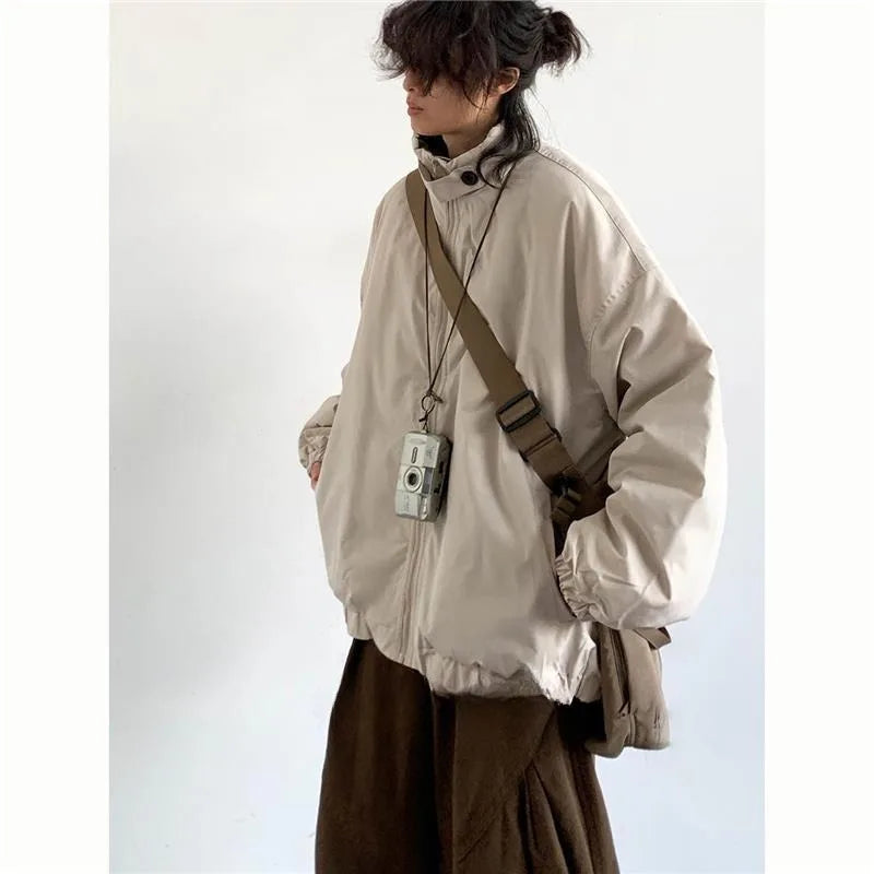 winter 2024 japanese college set mens vintage stand collar cotton jacket casual wide leg pants 2 piece suits male street 2 pcs unique default style 4730