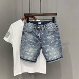 22 year denim shorts mens summer korean style printed korean style casual pants urban skinny jeans
