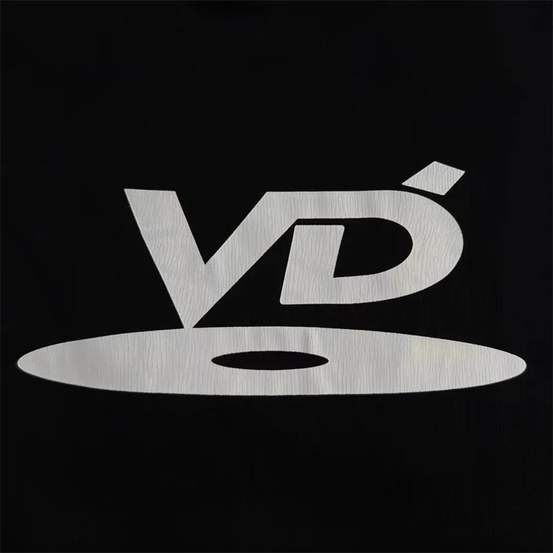 Vintage High Street Black and White Disc Letter Embroidered Round Neck Short Sleeve Heavy Duty Casual Loose T-shirt Hip Hop