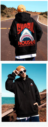 New In Anime Shark Graphic Printed Hooded Sweatshirts Men Hip Hop Fash