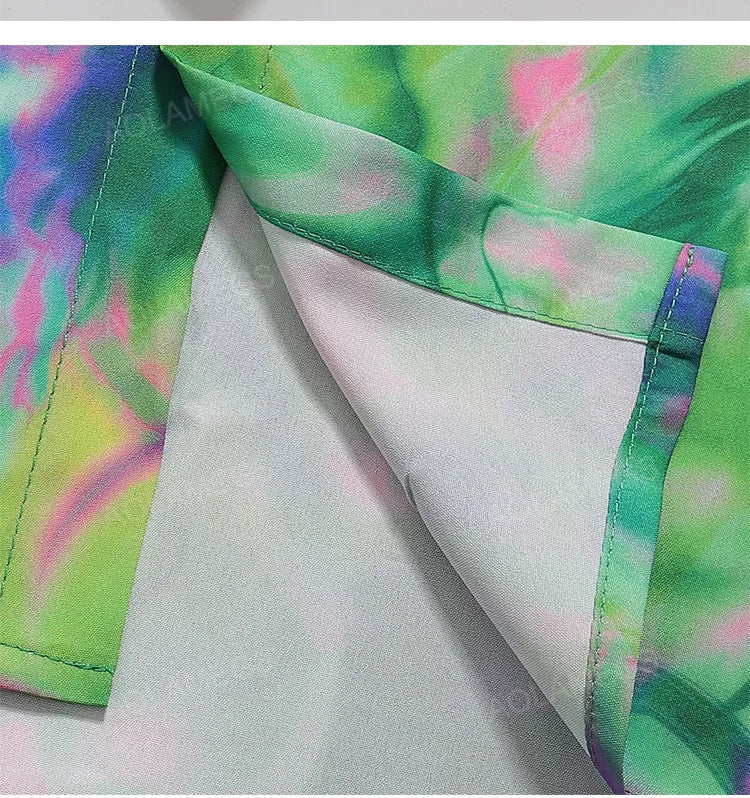 Summer Thin Half Sleeve Shirt Green Colorful Fantasy Top Casual Loose Fashion Clothing Beach