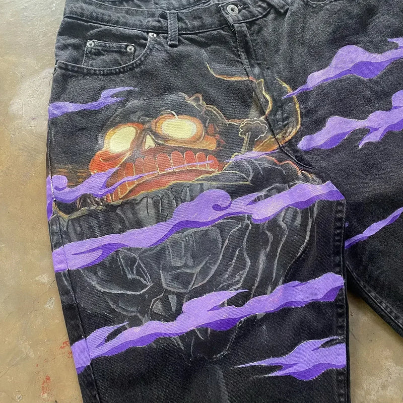 popular casual rem print sweatpants fashion y2k baggy jeans wide leg denim shorts pants harajuku streetwear trouser men clothing unique joggers style 4941